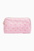 Medium travel pouch, light pink floral print, zip closure