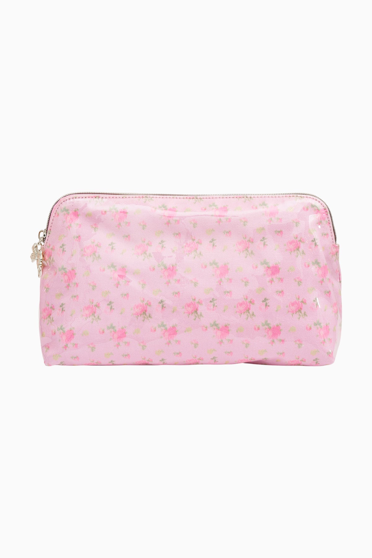 Medium travel pouch, light pink floral print, zip closure
