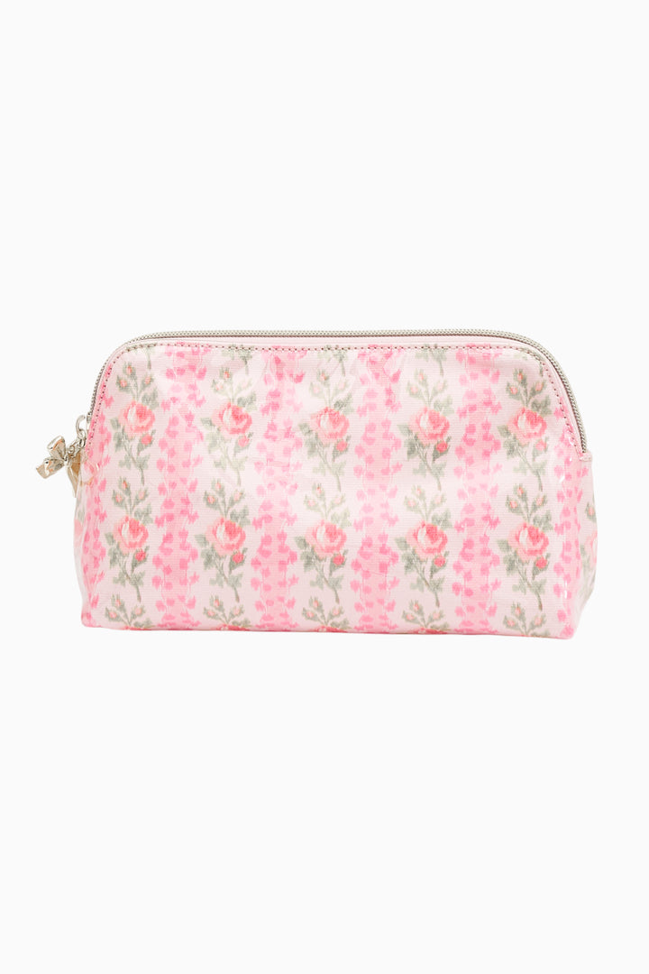 Medium travel pouch, pastel pink floral print, zip closure