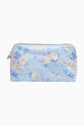 Medium travel pouch, light blue floral print, zip closure