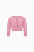Girls' wool cardigan sweater, fireside pink, button-front with crew neckline