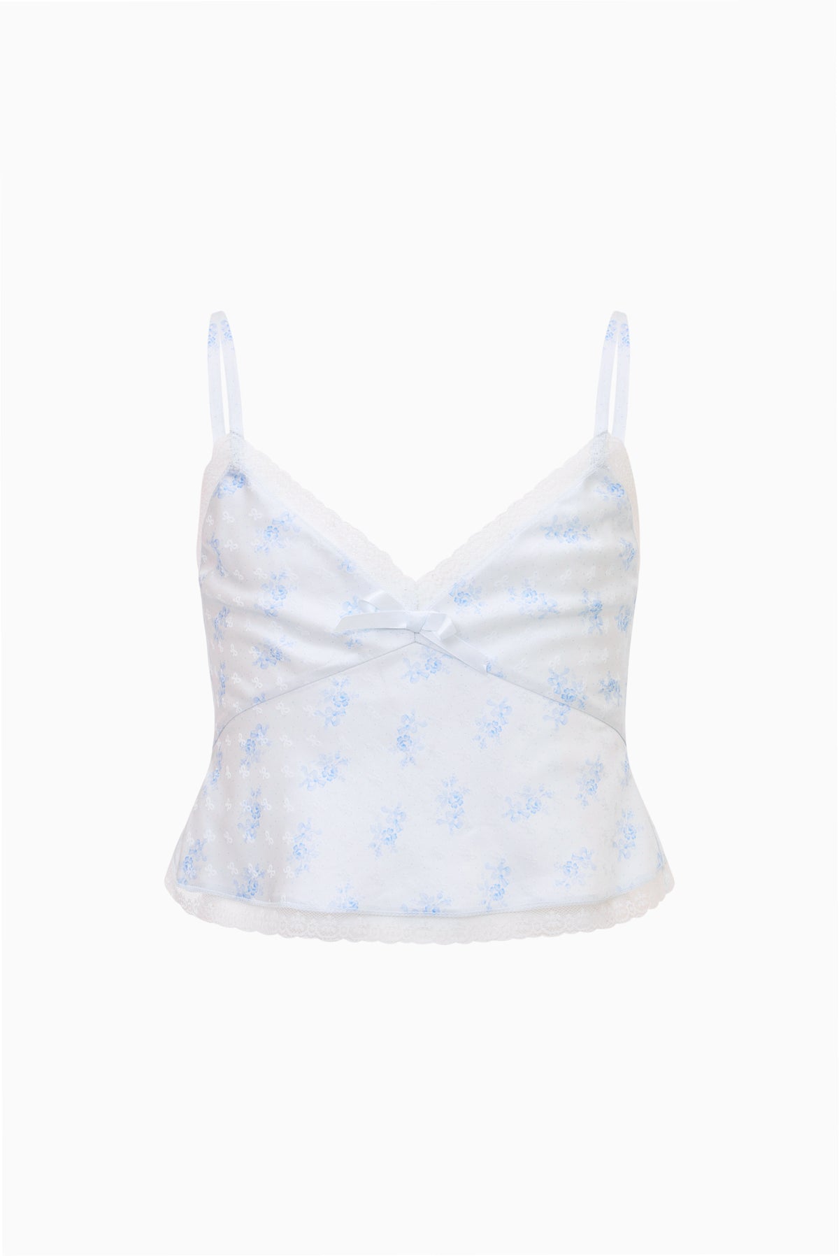 Tween silk-blend cami top in light blue with allover pattern and spaghetti straps