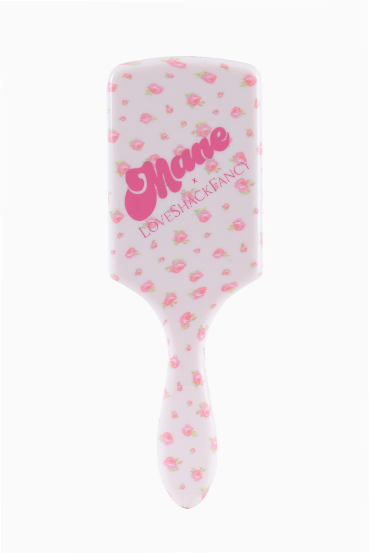 Pink “Mane” mini detangling brush with floral print cushioned back