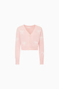 Girls pink cardigan with bow embroidery and button front, ribbed cuffs