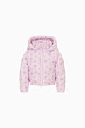 Kids lilac floral hooded puffer jacket, zip front
