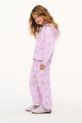 Girls' iced mauve hoodie and jogger set, side view with floral print