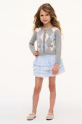 Light blue tiered ruffle cotton skirt with elastic waist, front view