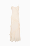 Ivory girls' maxi dress with ruffled tiers and spaghetti straps