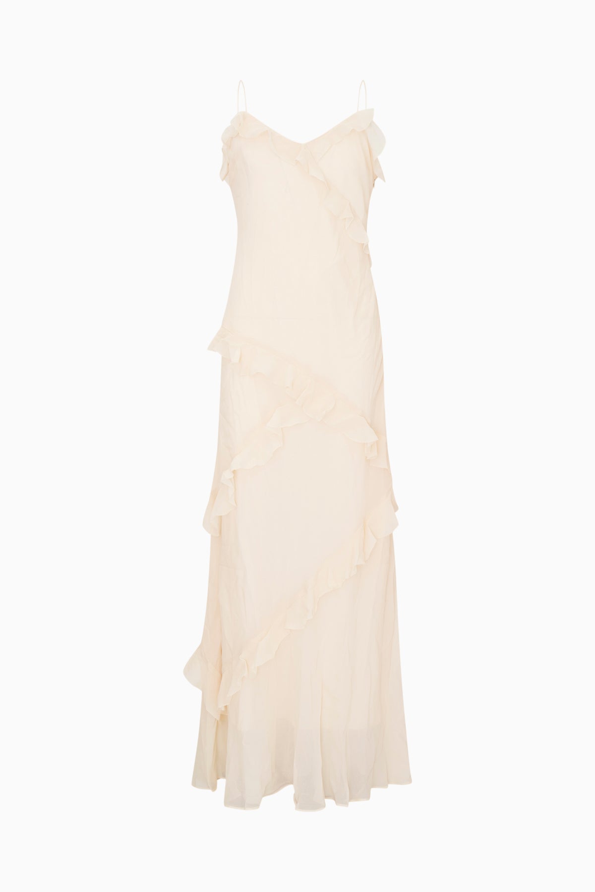 Ivory girls' maxi dress with ruffled tiers and spaghetti straps