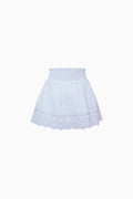 Light blue mini skirt with elastic waistband and lace-trimmed hem
