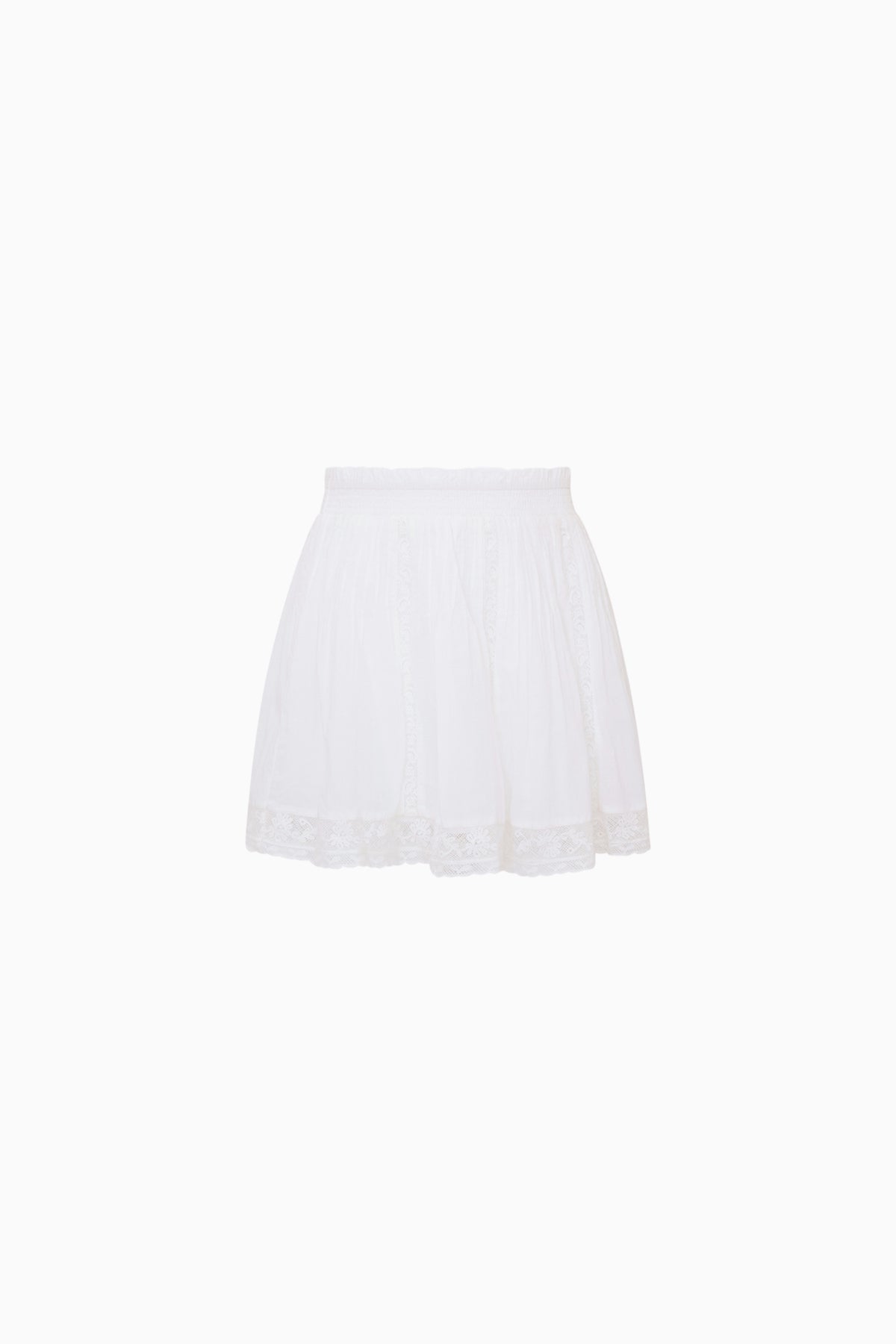 White cotton skirt with tiered ruffles and scalloped lace-trim hem