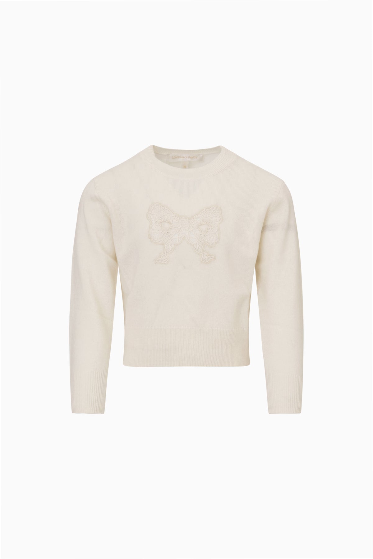 Girls ivory mini pullover with crew neck and embossed animal graphic