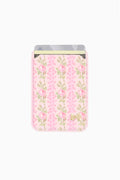 Pink floral magnetic phone wallet case with top card holder and gold bow detail