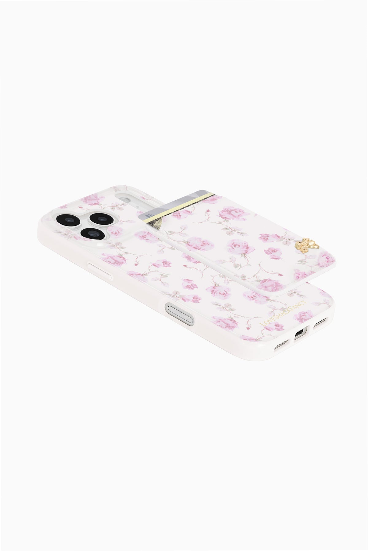 MagSafe phone case with magnetic wallet pocket, pink rose floral pattern