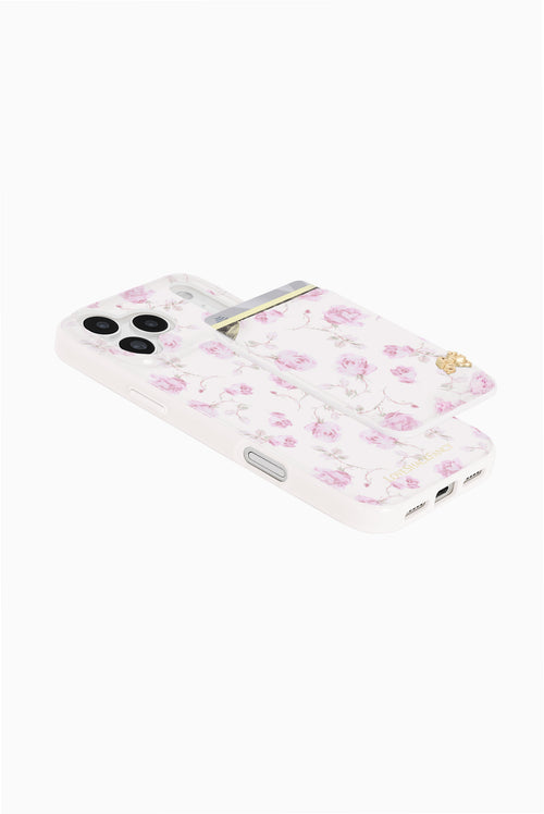 MagSafe phone case with magnetic wallet pocket, pink rose floral pattern
