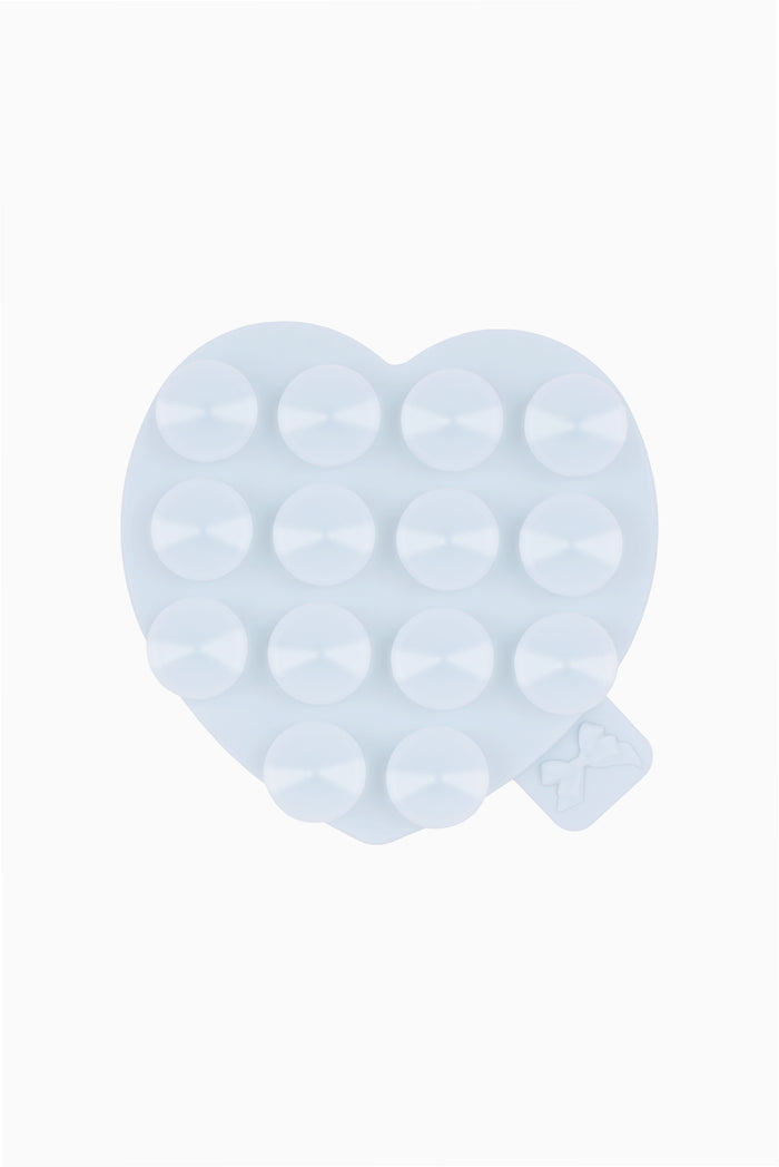 Blue heart-shaped adhesive suction phone mount with dense circular suction pads