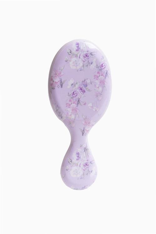 Lavender mini detangling hair brush with floral print oval handle