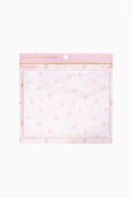 Packaged mouse pad in pink and white ditsy floral design with clear sleeve