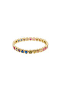 Gold tone heart stretch bracelet with pink and blue mini hearts