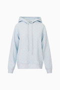 Light blue cotton pullover hoodie with speckle print, hood with drawstrings, front pocket