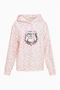 Pink floral-print hoodie with hood and Texas logo graphic on chest