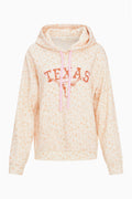 Cream patterned Nacova hoodie with drawstring hood and large orange W graphic.