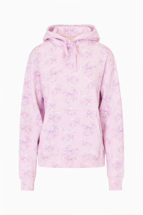 Iced mauve floral print hoodie, drawstring hood, kangaroo pocket, long sleeves