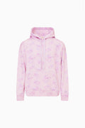 Pullover mauve floral-print hoodie with hood and kangaroo pocket