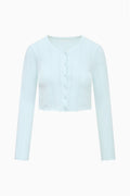 Light blue stretch pointelle cardigan, long sleeves, button-front