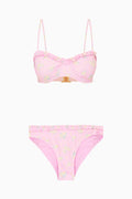 Pastel pink floral balconette bikini set with underwire cups and matching high-rise bottoms