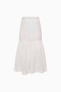 Ivory cotton lace tiered skirt with elastic waistband and scalloped lace hem
