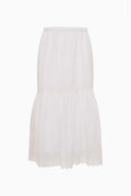 Ivory cotton lace tiered skirt with elastic waist and layered hem