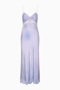 Light blue silk-blend maxi dress with spaghetti straps and knotted bust detail