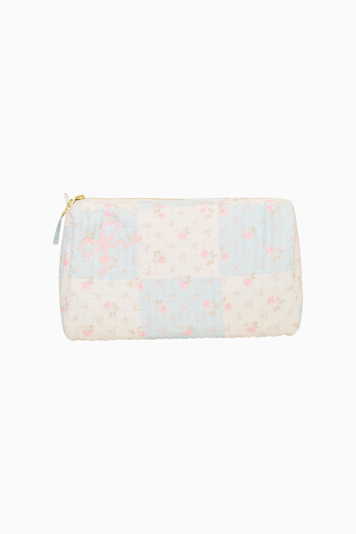 Floral patchwork zip pouch in ivory with pastel pink and blue prints - Customized