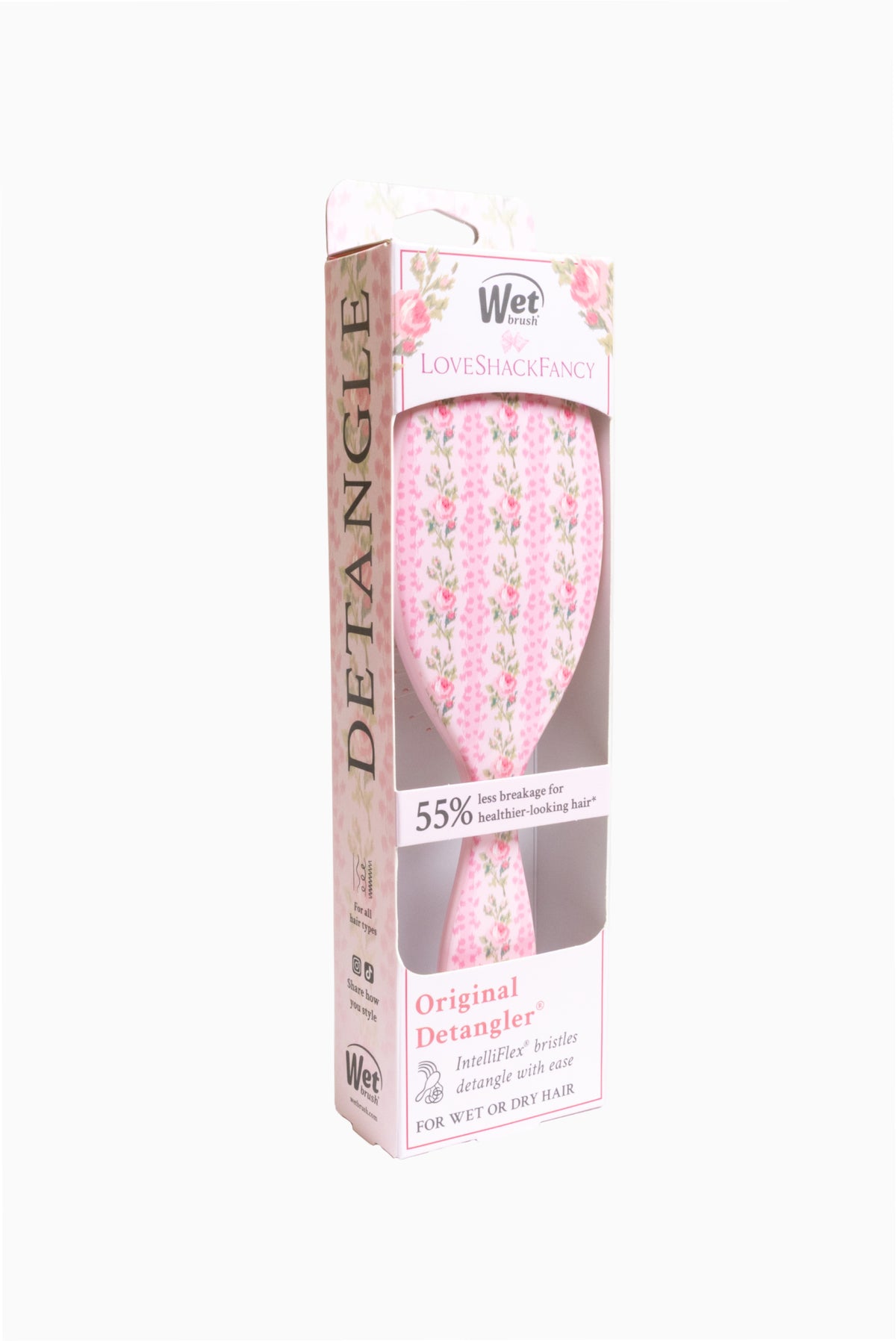 Wet Original Detangler packaging box with pink floral brush design