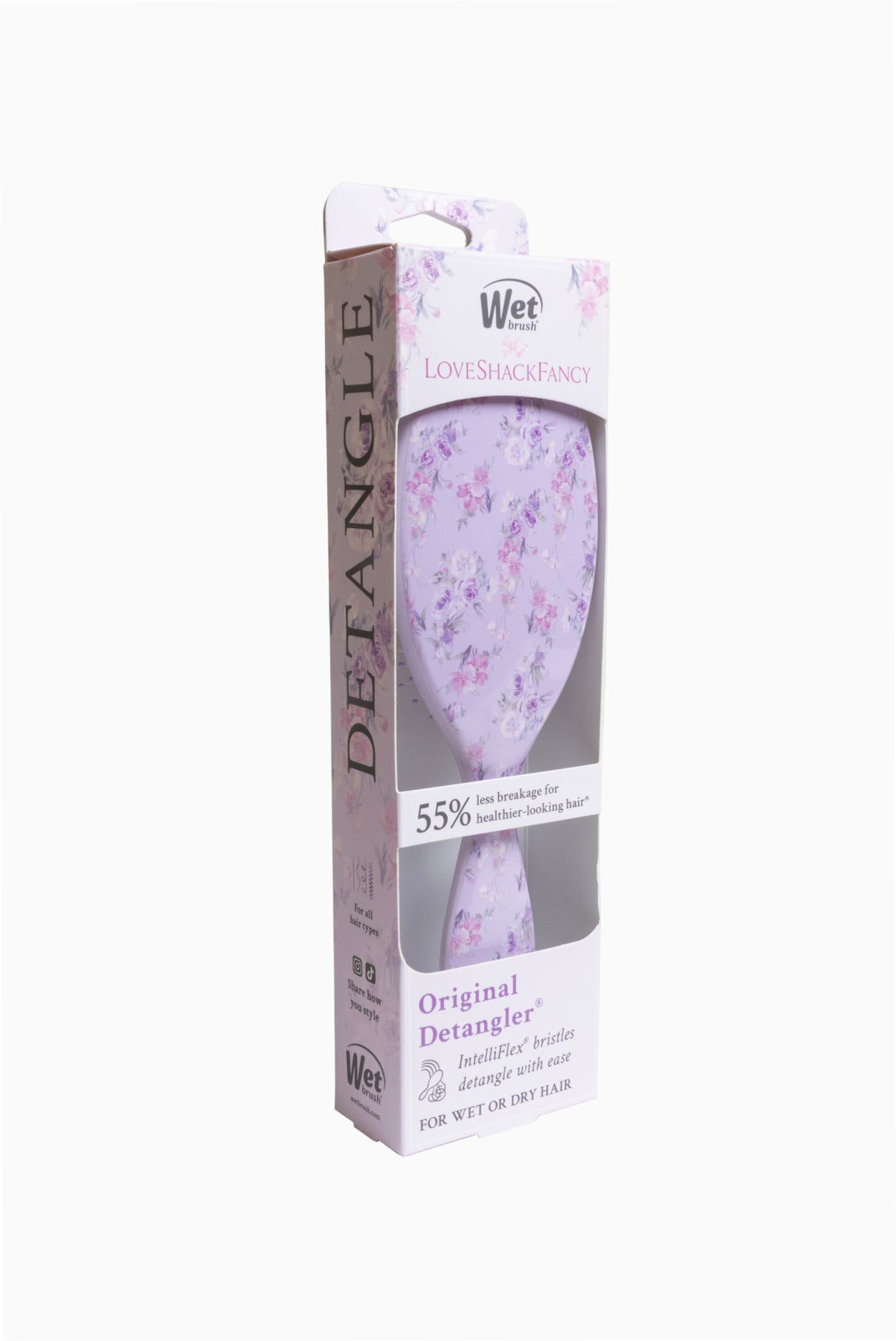Wet x LoveShackFancy Original Detangler box with purple floral brush