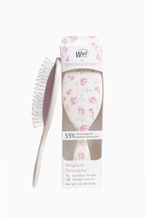 Ribbon Rosa Original Detangler hair brush with pink floral bristle head and white handle