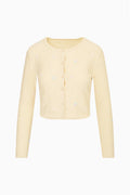 Pale yellow embroidered floral cardigan, button-front knit with long sleeves