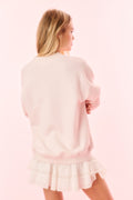 Cream pullover sweatshirt with crew neck and long sleeves (back view)