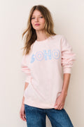 Location pullover sweatshirt in light pink with SOHO graphic, crewneck