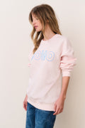 Location pullover sweatshirt in light pink with SOHO graphic, crewneck side view