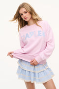 Palo Location pullover in pale pink with 'NAPLES' graphic, crewneck view