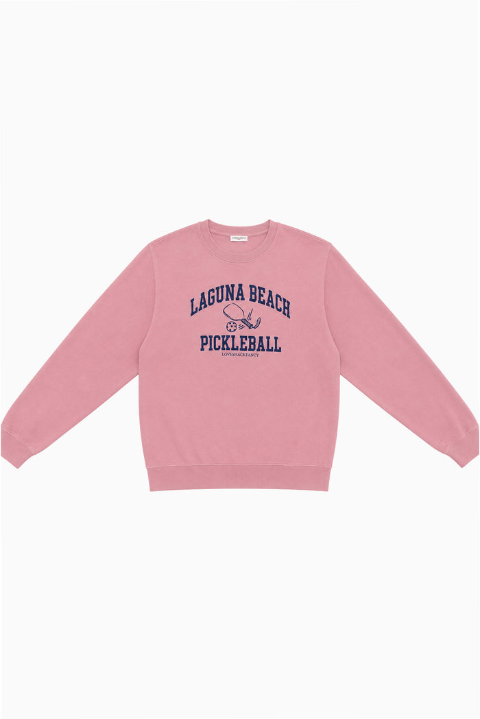 Pink pickleball crewneck pullover with Laguna Beach Pickleball graphic