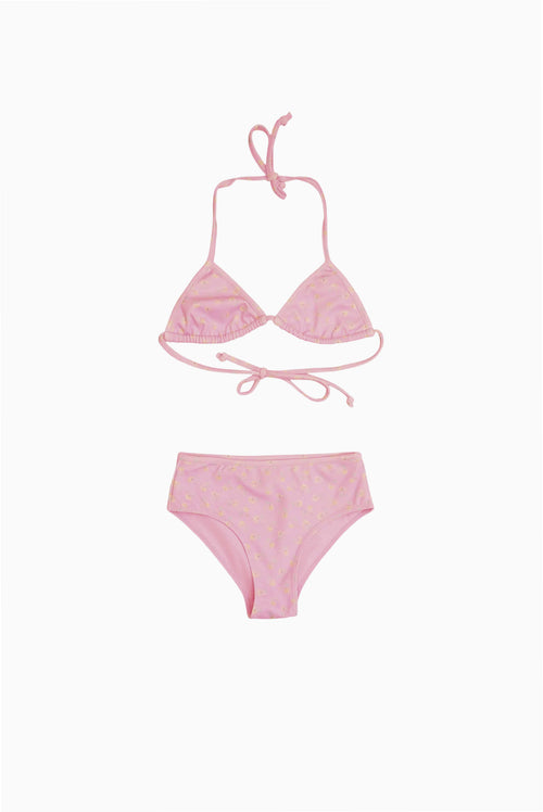Girls' ditsy floral bikini set in pink, tie-back triangle top and matching briefs