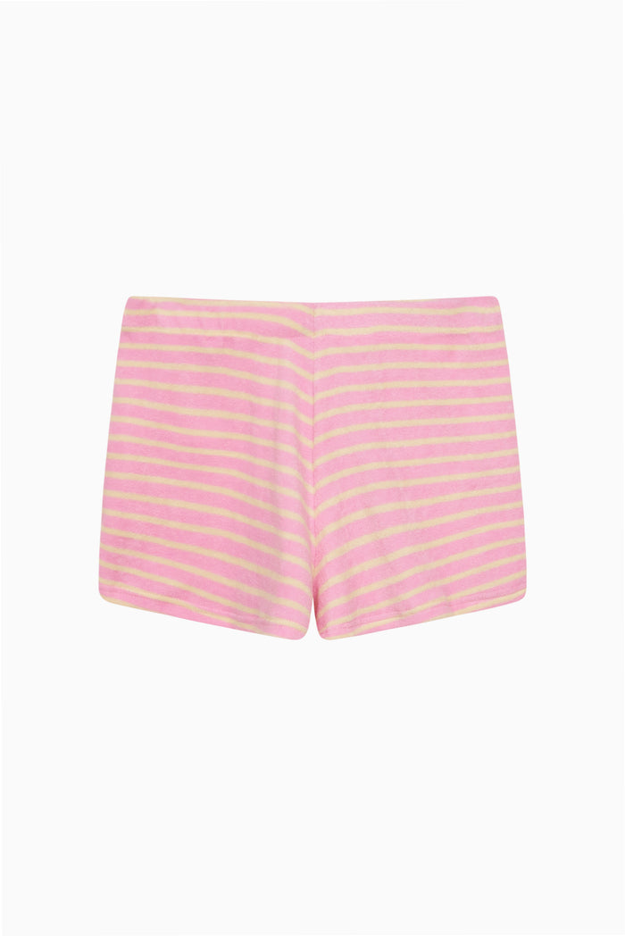 Striped mini shorts with elastic waistband, pink and yellow