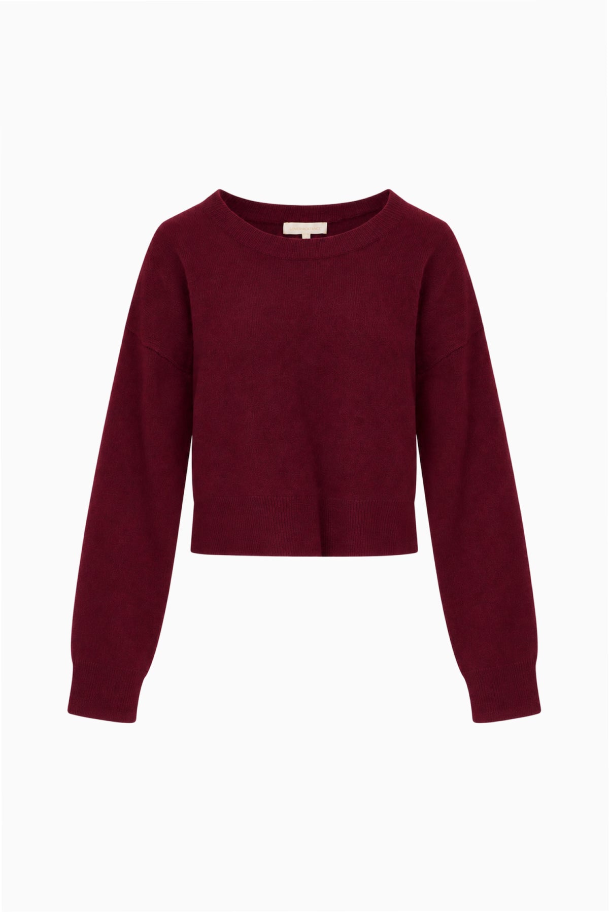Merlot red pullover sweater with long sleeves and crew neckline