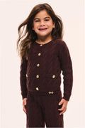 Girls maroon cable-knit cardigan with button front