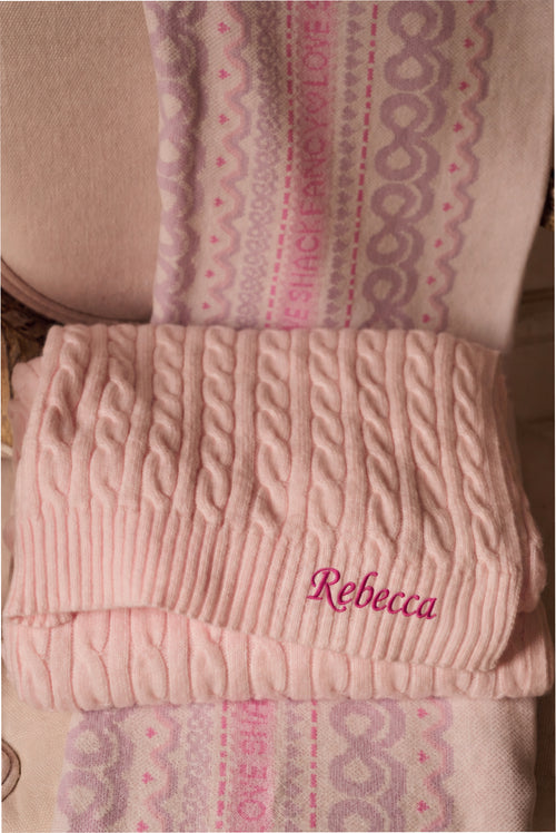 Powdered Peony Cable Knit Blanket