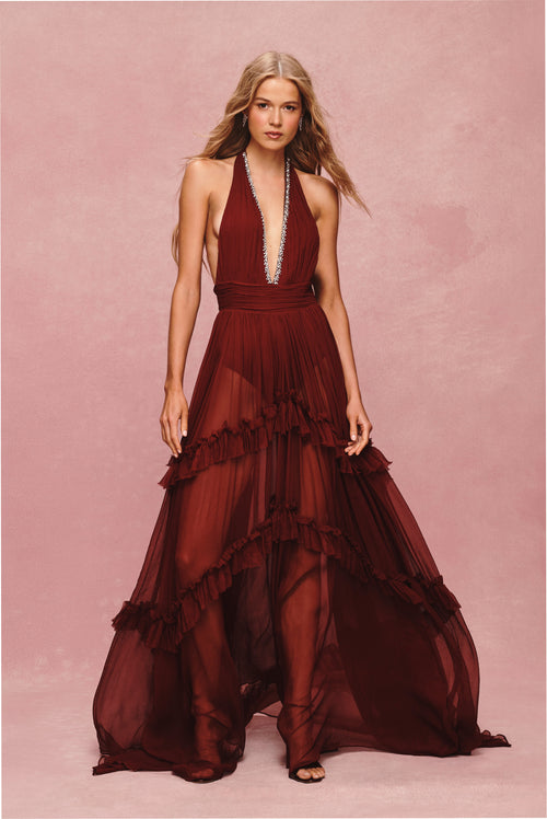Hasmina Embellished Chiffon Maxi Dress