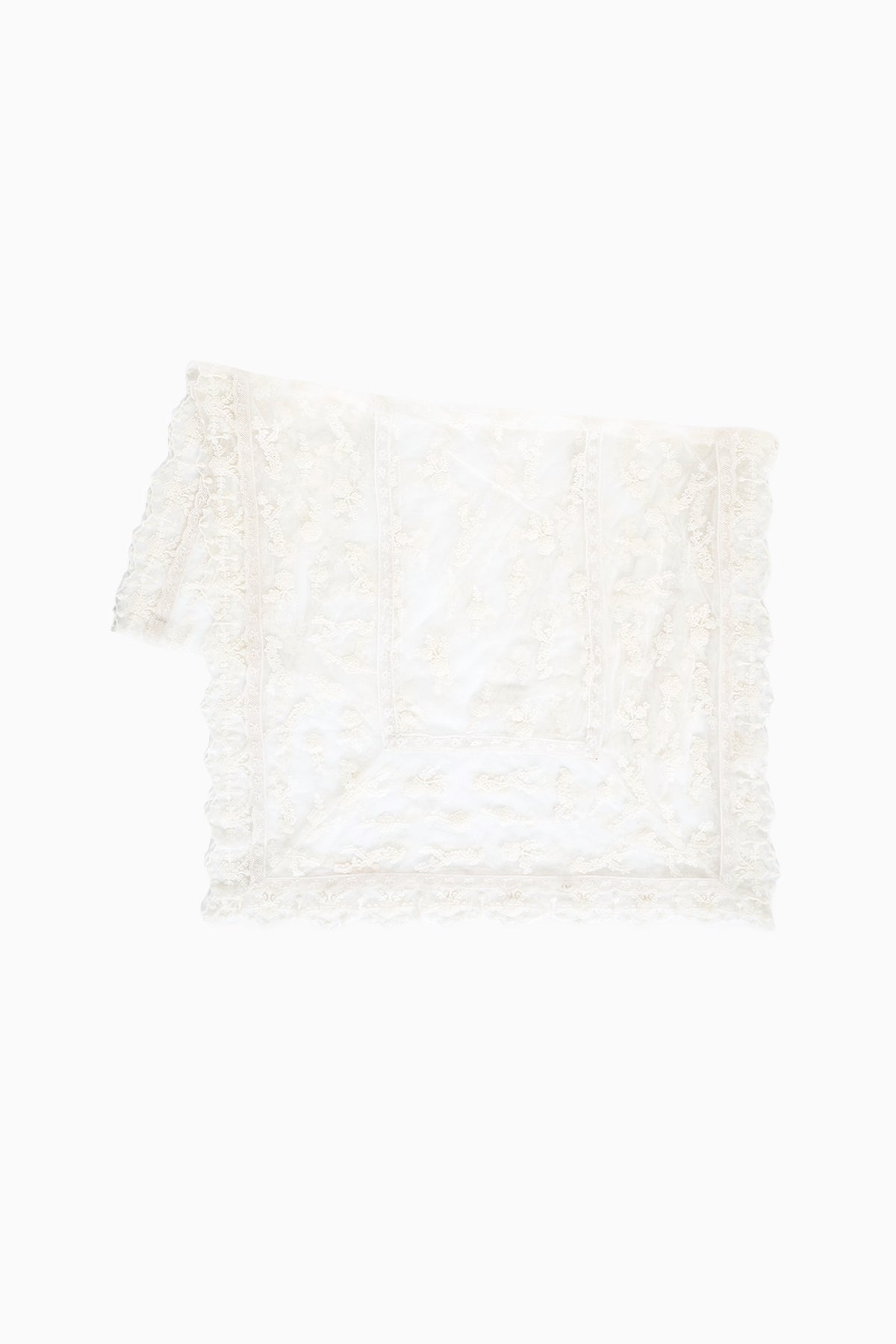 White embroidered lace table runner, flat folded view